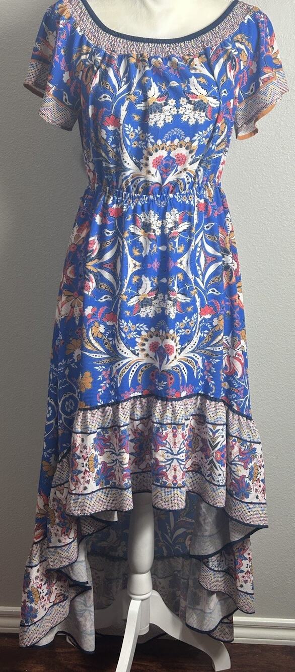Kiki LaRue Ruffle Hem Hi-Lo Dress Vibrant Colors Dress Size Medium